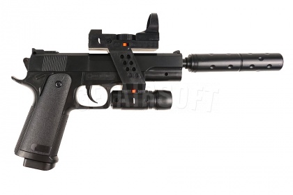 Пистолет  Galaxy Colt 1911 с глушителем и ЛЦУ spring (G.053A) фото