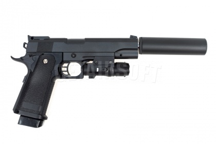 Пистолет Galaxy Hi-Capa с глушителем и ЛЦУ spring (G.6A) фото